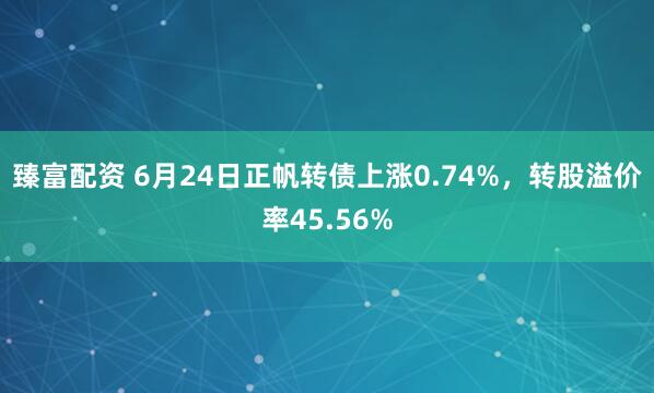 臻富配资 6月24日正帆转债上涨0.74%，转股溢价率45.56%