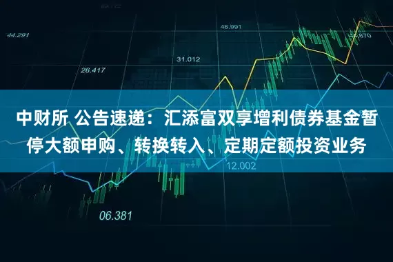 中财所 公告速递：汇添富双享增利债券基金暂停大额申购、转换转入、定期定额投资业务